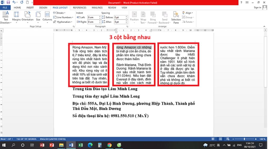 cách chia 3 cột bằng đều nhau