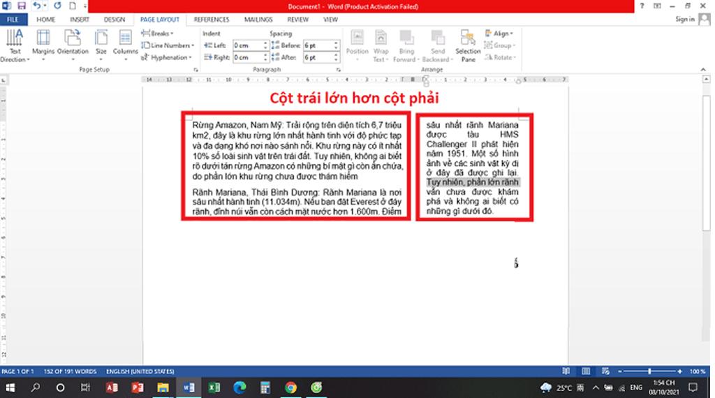 Cách chia cột trái lớn hơn cột phải