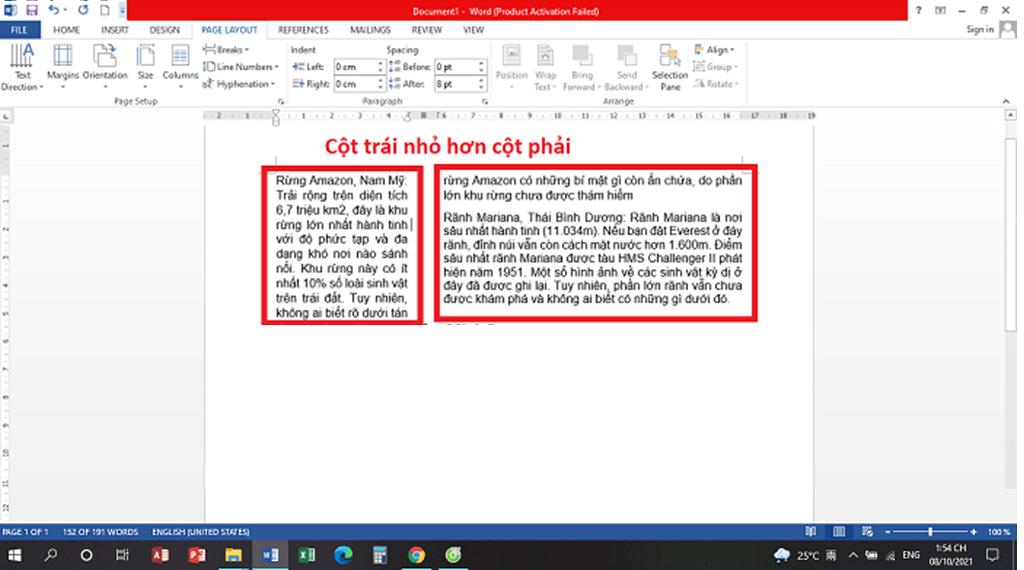 Cách chia cột trái nhỏ hơn cột phải