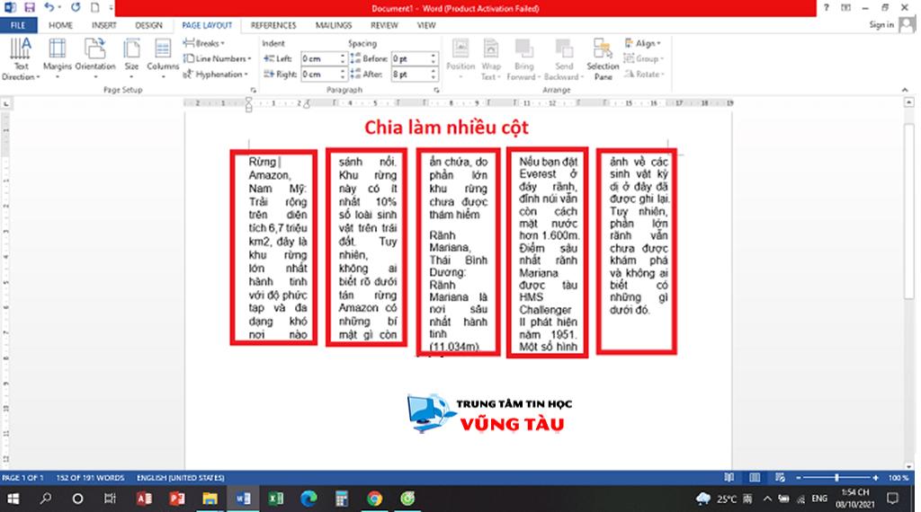 cách chia văn bản làm nhiều cột bằng nhau