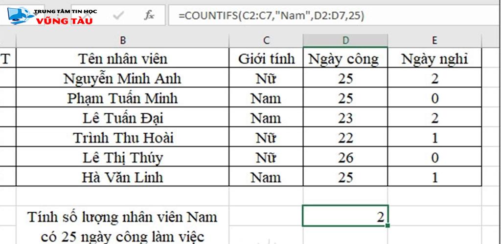 Cách sử dụng hàm countifs trong excel