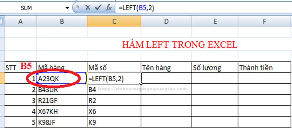 Cách sử dụng hàm left trong excel hiệu quả