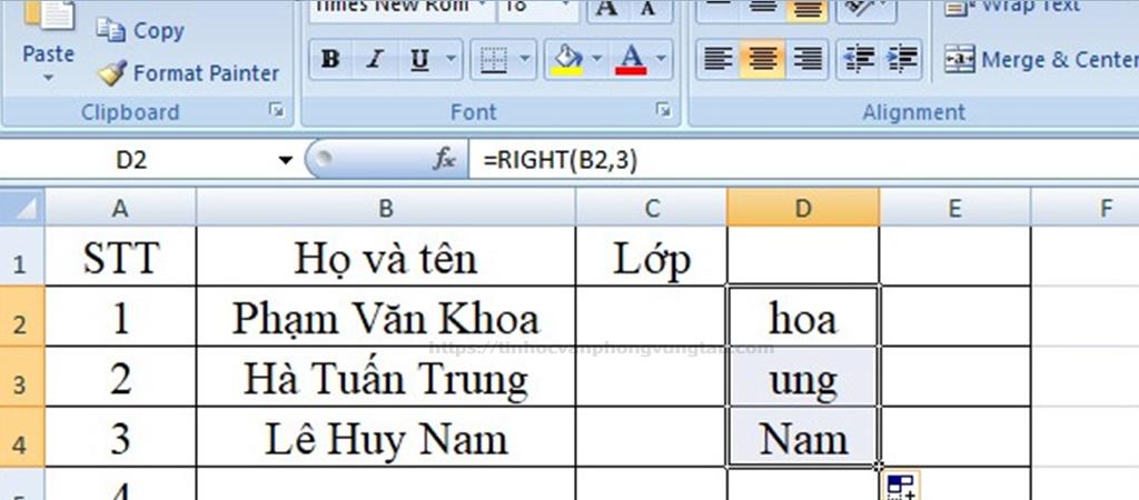 Cách sử dụng hàm right trong excel hiệu quả