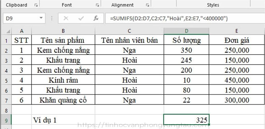 Cách sử dụng hàm sumifs trong excel