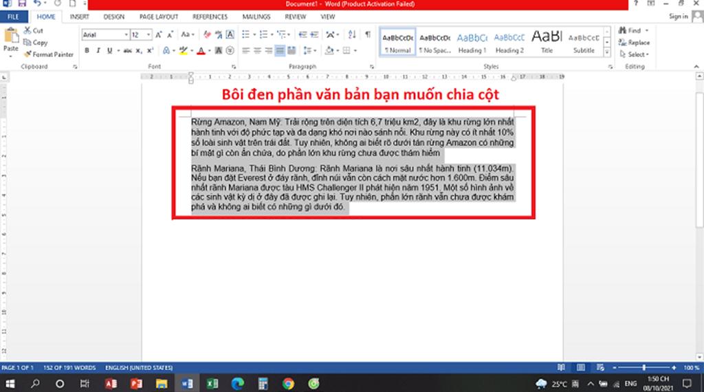 cách tạo cột trong word