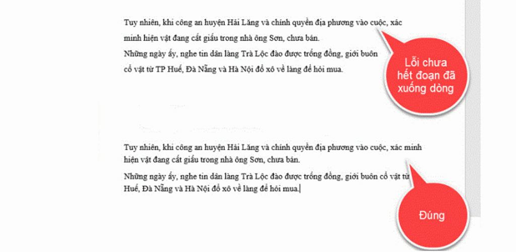 Quy tắc xuống dòng trong word